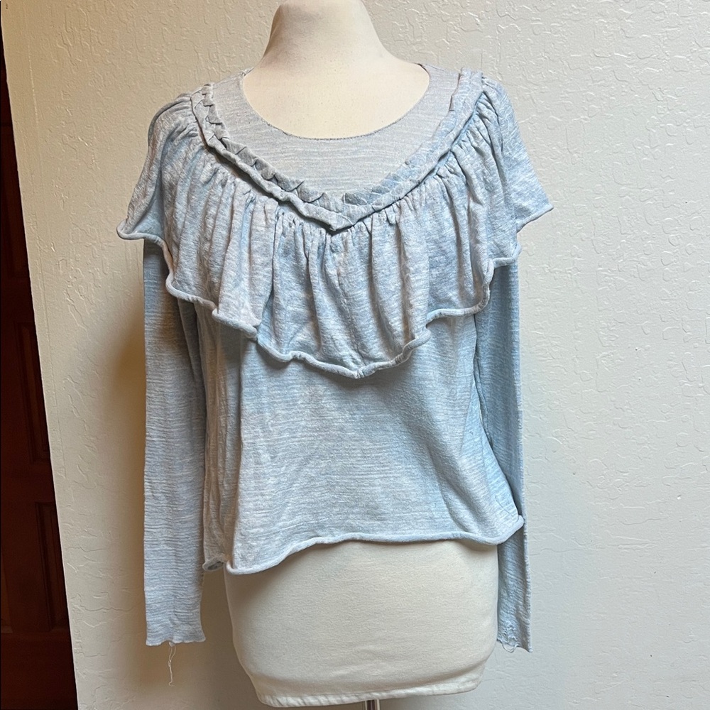 Wildfox Lais Ruffle Sweater in heather blue